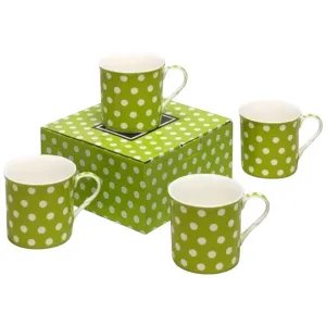 Strechcol Heath McCabe Porcelán Bögre Szett – 4 darabos, Zöld-fehér pöttyös kivitel