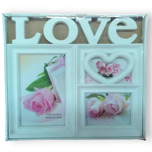 „LOVE” Műanyag Kollázs Képkeret – 3 Fotó Részére (25 x 22 cm)