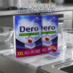 1+1 Ajándék! Dero Power Clean XXL All In One Mosogatógép Tabletta Duó Csomag (2 x 60 db)