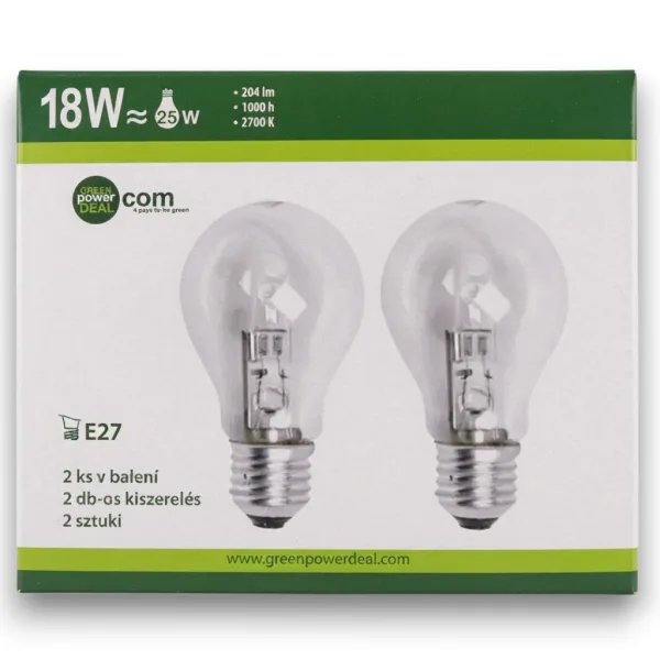 Green Power Deal Halogén Izzó Szett – E27, 18W (25W), 2 db/csomag