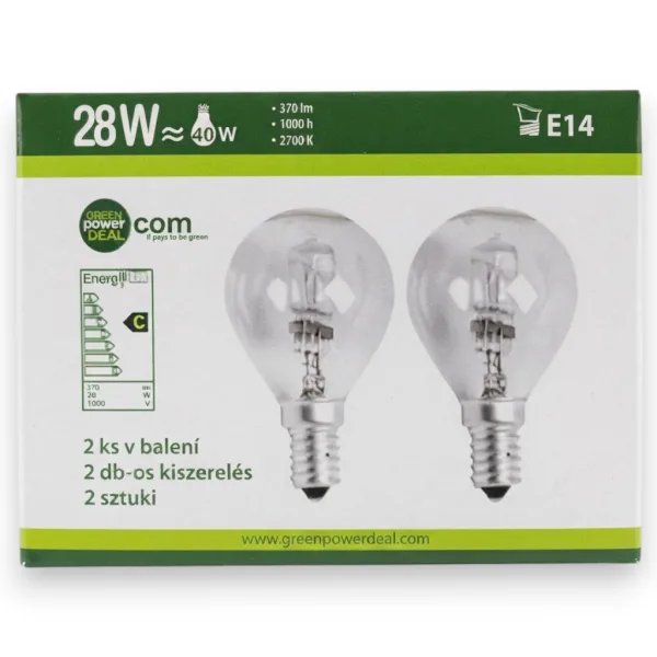 Green Power Deal Halogén Kisgömb Izzó Szett – E14, 28W (40W), 2 db/csomag