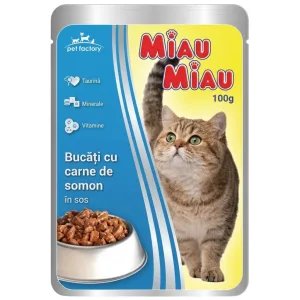 Miau Miau Nedves Macskaeledel – Lazac, ADULT (100g)