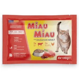 Miau Miau Nedves Macskaeledel Mix – Csirkemáj/Marha (4 x 100g)