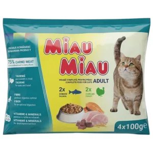 Miau Miau Nedves Macskaeledel Mix – Pulyka/Lazac (4 x 100 g)