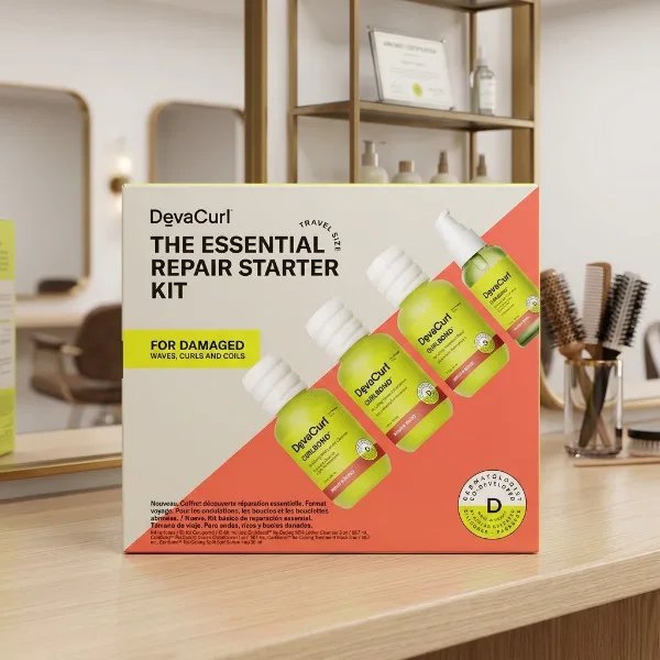 DevaCurl Curlbond The Essential Repair Starter Kit – 4 db-os Utazó és Kezdőszett Sérült Hajra