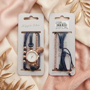 Hippie Chic Painted Rosé Karóra és Karkötő Szett – Rose Gold / Navy